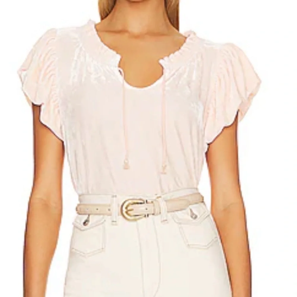 Free People | Terese Velvet Top | Blush Pink | Peasant Boho Blouse | Size M